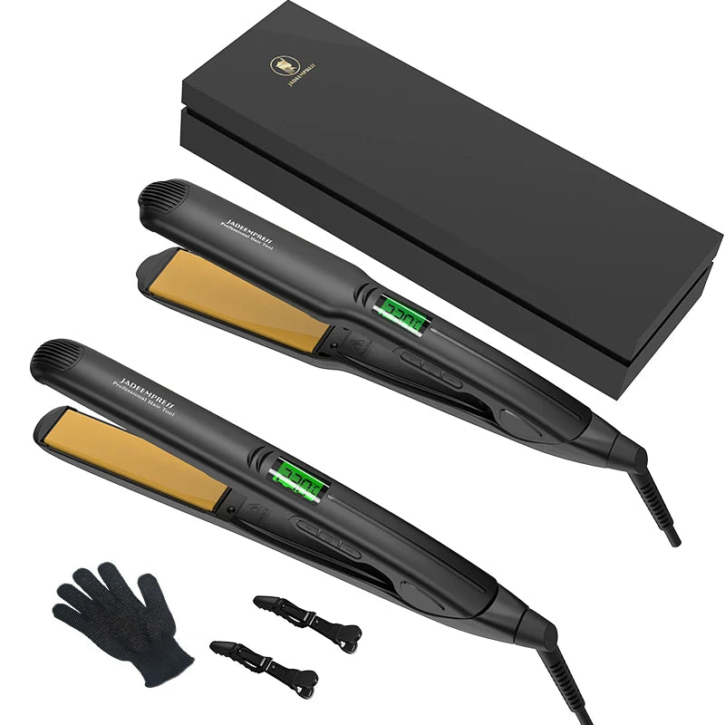 Ceramic Coating 2 in 1 Hair Iron Set Professional Ceramic Electrical Flat Irons LCD Display Plate Straightener Portable Iron