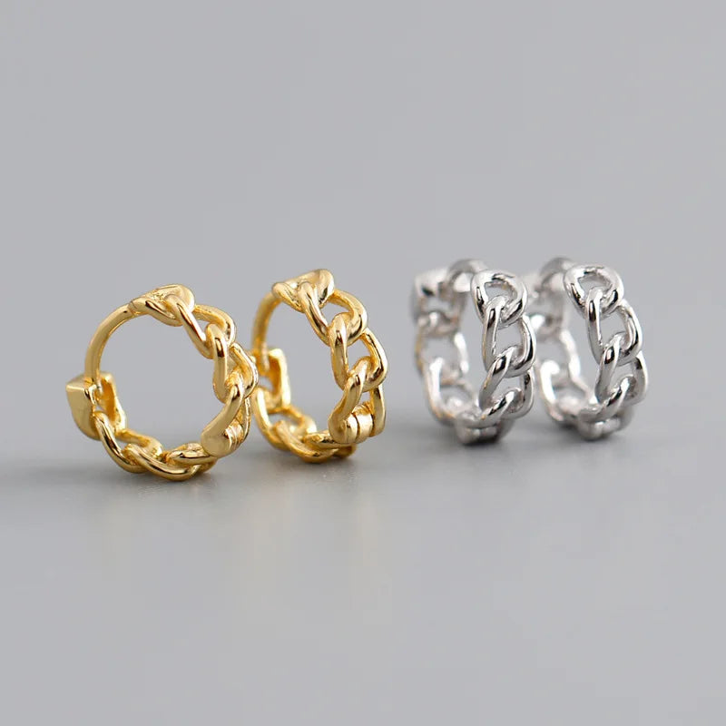 New  Simple Design 925 Sterling Silver Chain Pattern Hoop Huggie Earrings for Women