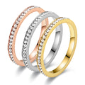 2MM Simple Thin Women Finger Ring Crystal Diamond Stainless Steel Ring