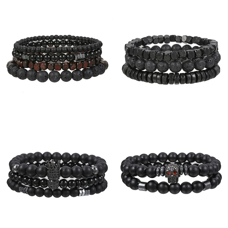 Volcanic Stone Bracelet Set Group Hip Hop Europe and America Bracelet Men Beaded Bracelets