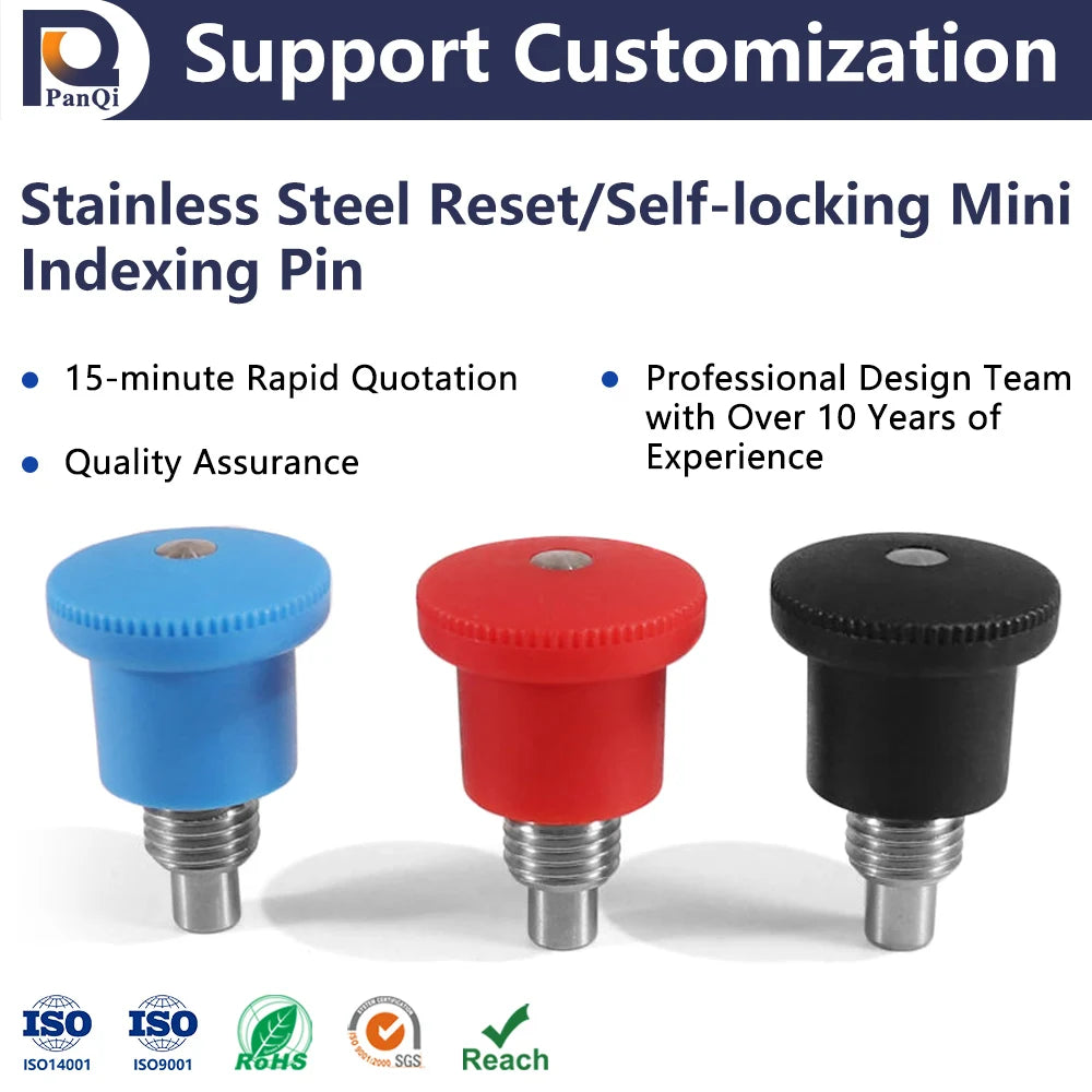 PANQI FD-21 M8 M10 M12 M16 Mini Reset Self-lock Indexing Plunger Anti-Corrosion Stainless Steel Handles Black Spring Index Pin