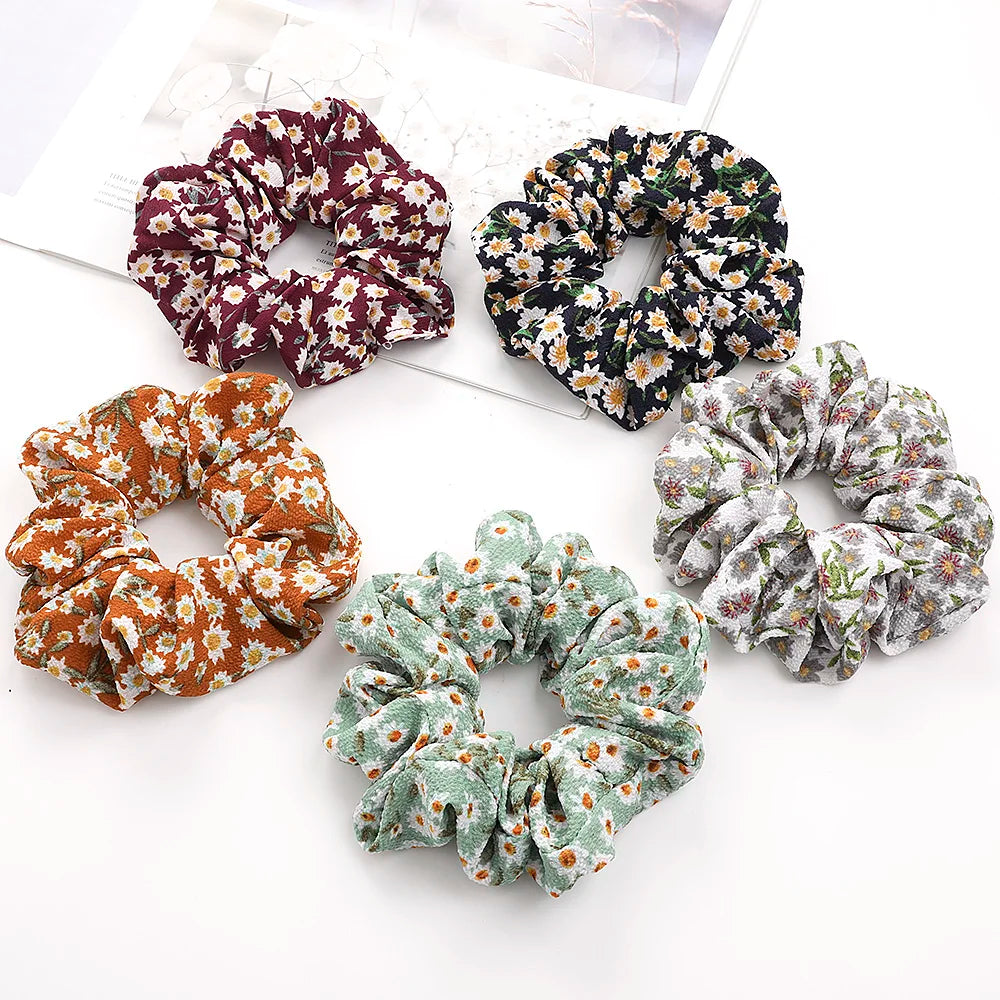 Custom Floral Print Chiffon Hair Tie Classic Small Fresh Fabric Hair Scrunchie Made of Silk Large Intestine Circle