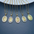 NZ1414  18k Gold Pink Blue Green Shell Our Lady of Guadalupe Necklace Religious Jewelry  Saint Jude San Judas Tadeo Necklace