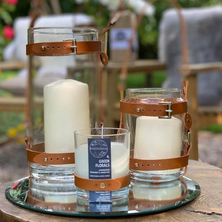 Portable Handle Candle Holder Custom Luxury PU Leather Wrapped Scented Candles for Wedding Decorate