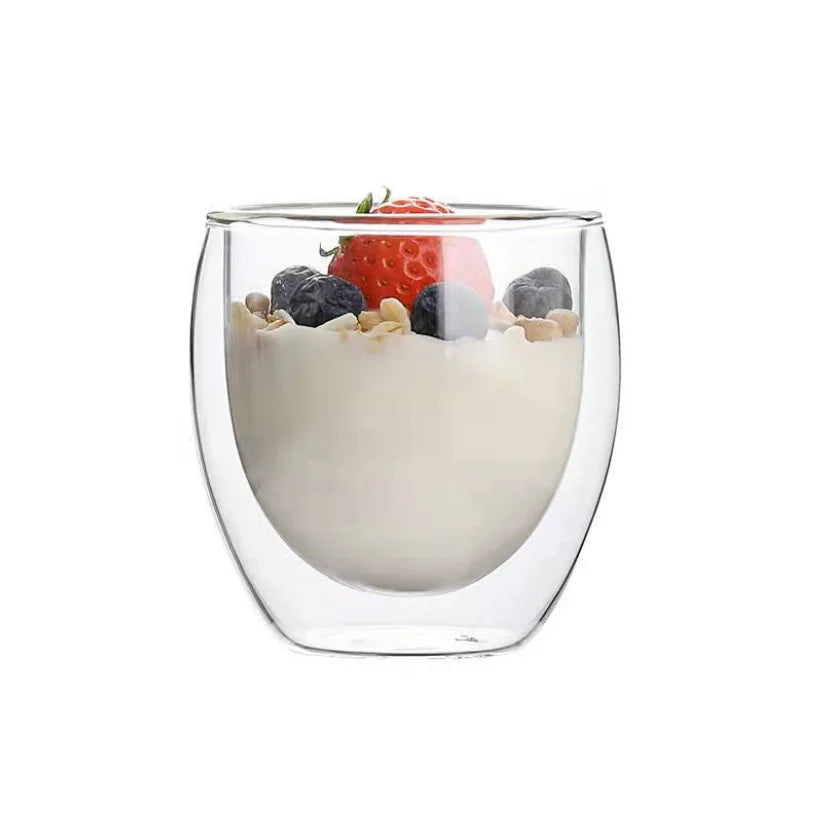 High Borosilicate Glass Double Layer Tea & Coffee Mug Elegant Cups with Saucers