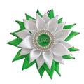 Custom Links Incorporated Sorority Greek Letters Brooch Flower Pink & Green Satin Flower Brooch Pin