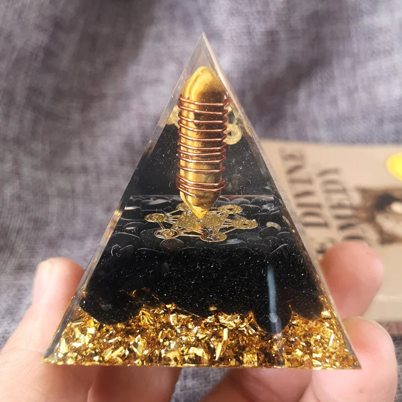 Newest Arrival 6cm Crystal Column Crystal Gravel Pyramid With Tiger Eye Stone Cube Triangular Crystal Lucky Pyramid Decoration