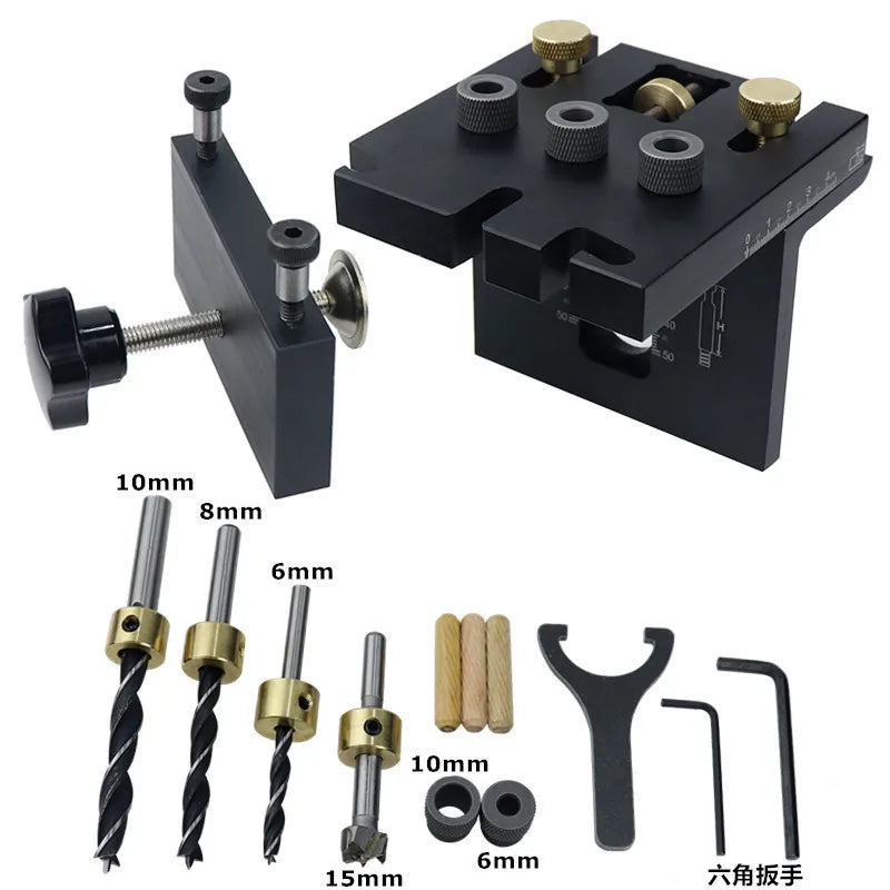 3 in 1 Pocket Hole Jig Kit Adjustable Wood Dowel Jig Drill Kit Hole Drilling Guide Positioner Punch Locator Woodworking Tool