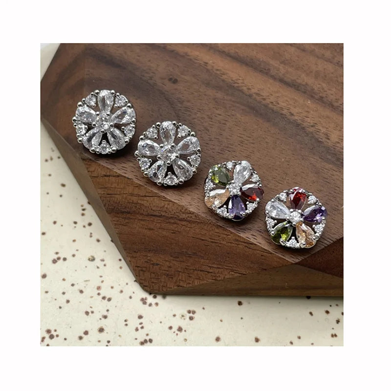 Luxurious Colorful Five-petal Flower Micro-set Zircon Hand-stitched Buttons Copper Shirt Sweater Accessories Garment Button