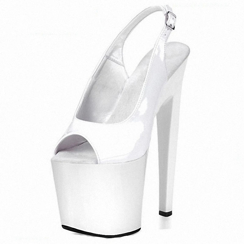 New Women's Cross Dressing Shoes Peep Toe New 20cm High Heels Fashion Platform Model 8-inch Sandals Party Full Dress Nightclub