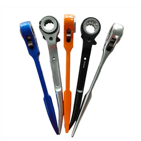 CRV Steel Reversible Ratchet Podger Spanner with Pointed Tail 19x21mm for Scaffold Work Ratchet Wrench Drop Forged Spanner