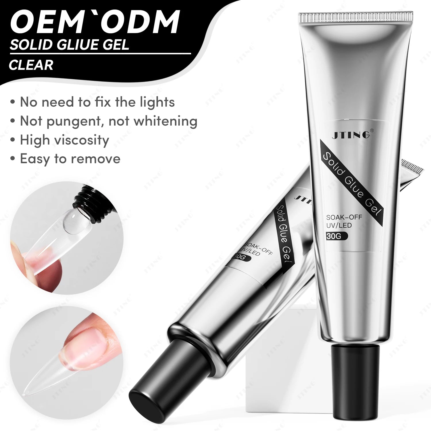 JTING Hot Popular clear Solid Tube Gel Polish Semi Solid Nail Glue for Press on Nails OEM ODM Custom Nail Tips Gel Nail Polish