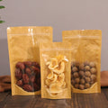 Small Stand-Up Food Brown Doypack Kraft Paper Bag with Zipper Pouch Window Flat Bottom Spice Packaging for Use Sugar Pet Food