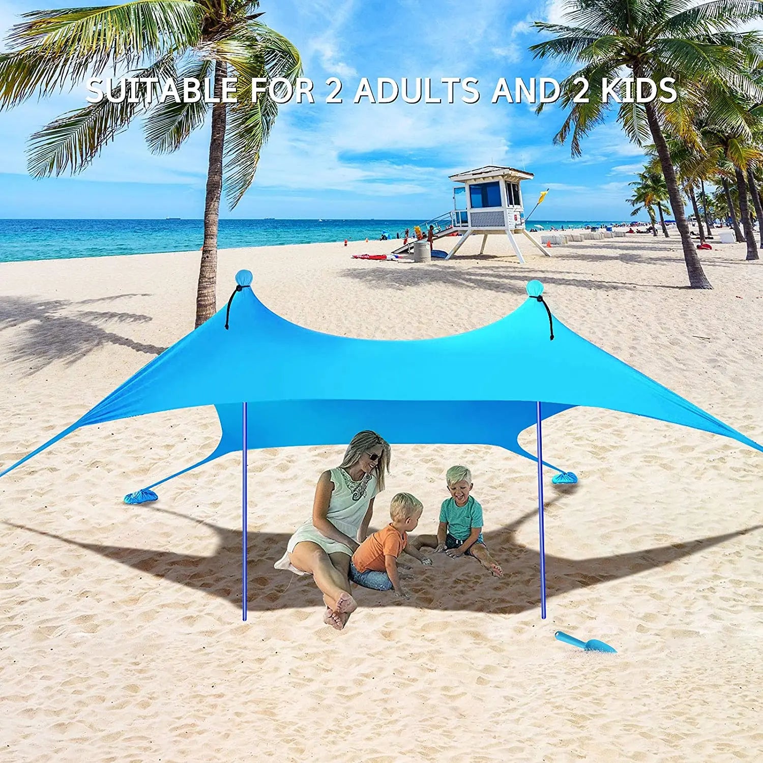 Tenrich UV50+ Summer Beach Sunshade Tent Outdoor Camping Hexagonal 7.5x7.5FT 3-Bedroom Living Room Double-Layer Aluminium