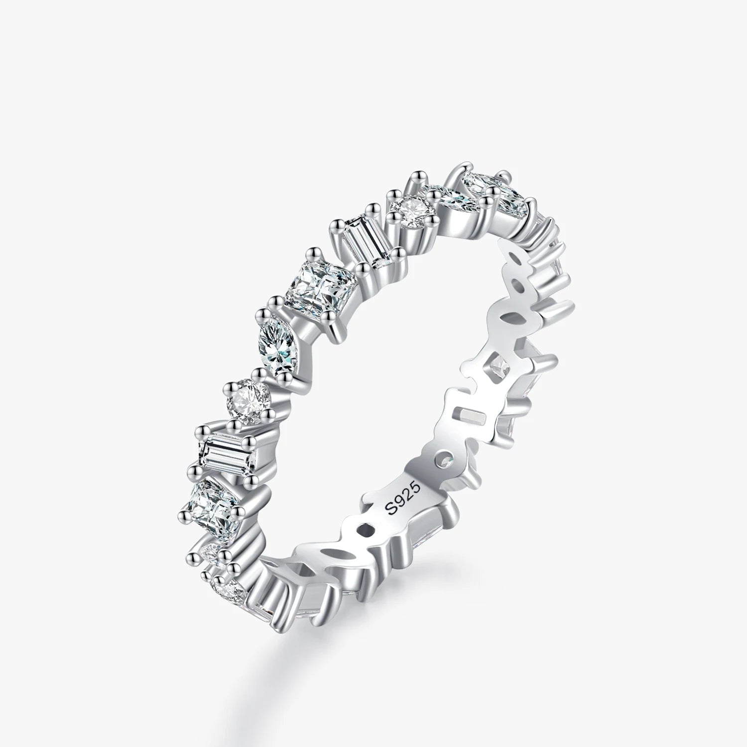 Ailmay New Design Real 925 Sterling Silver Irregular Dazzling Clear Zircon Geometric Finger Ring for Women Fine Jewelry