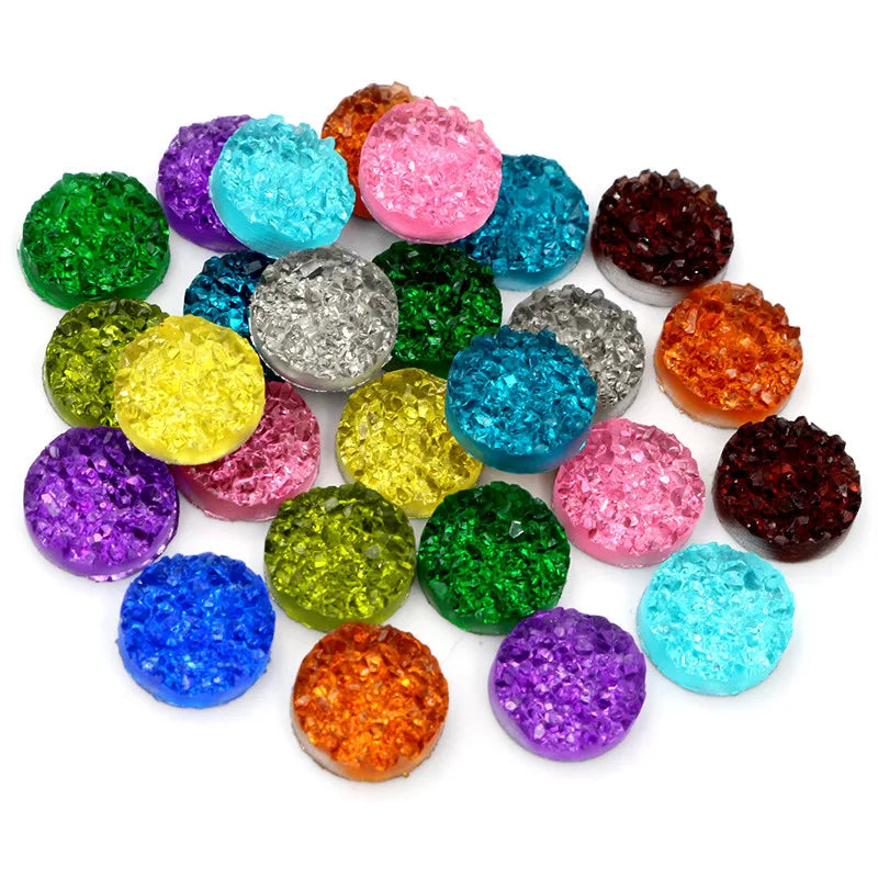 40pcs 8mm 10mm 12mm Druzy Natural Ore Style Crystal Flat Back Resin Cabochons for Bracelet Earrings DIY Jewelry Making Findings