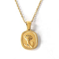 18K Gold Plated Stainless Steel French Vintage Style Rose Flower Pendant Necklace Jewelry