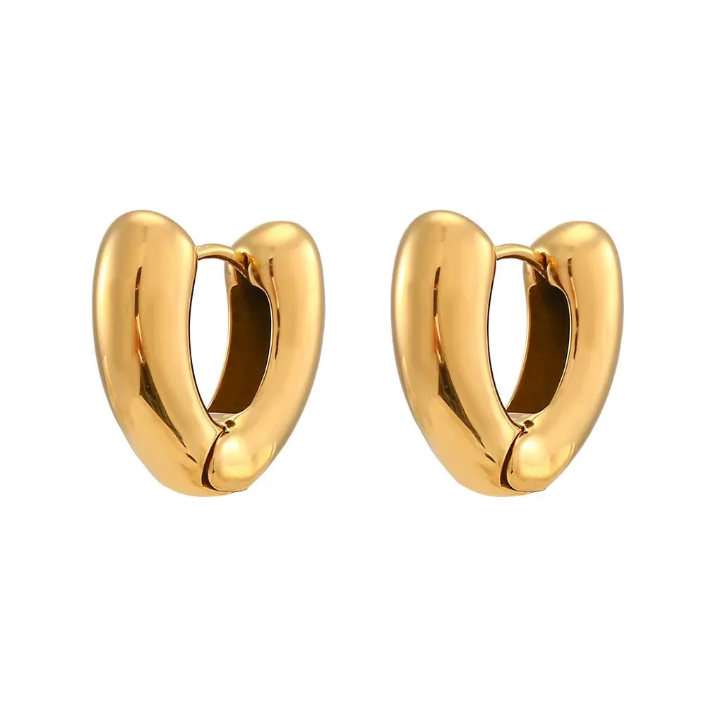 Ouj Trendy Jewelry Hollow Geometric Heart Non Tarnish Gold Plated 316L Stainless Steel Chunky Earrings for Women