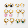 Luoyan Fashion Jewellery Hypoallergenic Custom Turquoise Pearl Bead Drop Circle Hoop Multi Gemstone Earrings for Women Gift