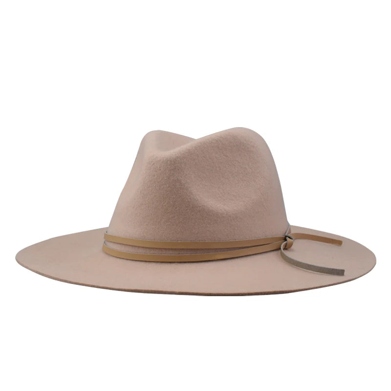 Multi Color Unisex 100% Wool Plush Fedora Hats Wide Brim Four Seasons Party Casual Jazz Belt Caps Bowler Felt MegaBDM