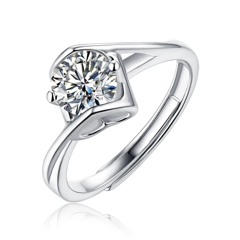 Luxury Style Sterling Silver 925 Wedding Rings Hollow Heart Both Sides for Sweet and Romantic Moissanite Engagement Women Rings