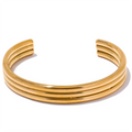 JINYOU 3032 Statement Stainless Steel Layered Cuff Open Bracelet Bangle 18K PVD Metal Rust Proof Fashion Waterproof Jewelry