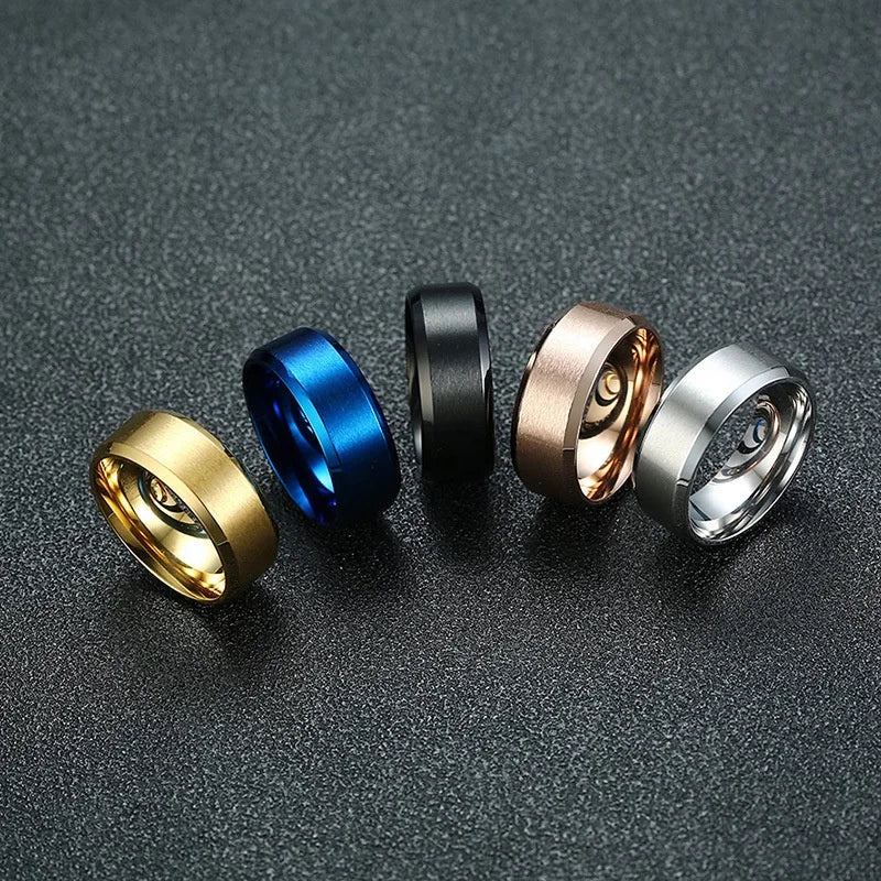 Men's Classic Style Simple Stainless Steel and Titanium Steel Rings Fashionable Smooth Plain Jewelry