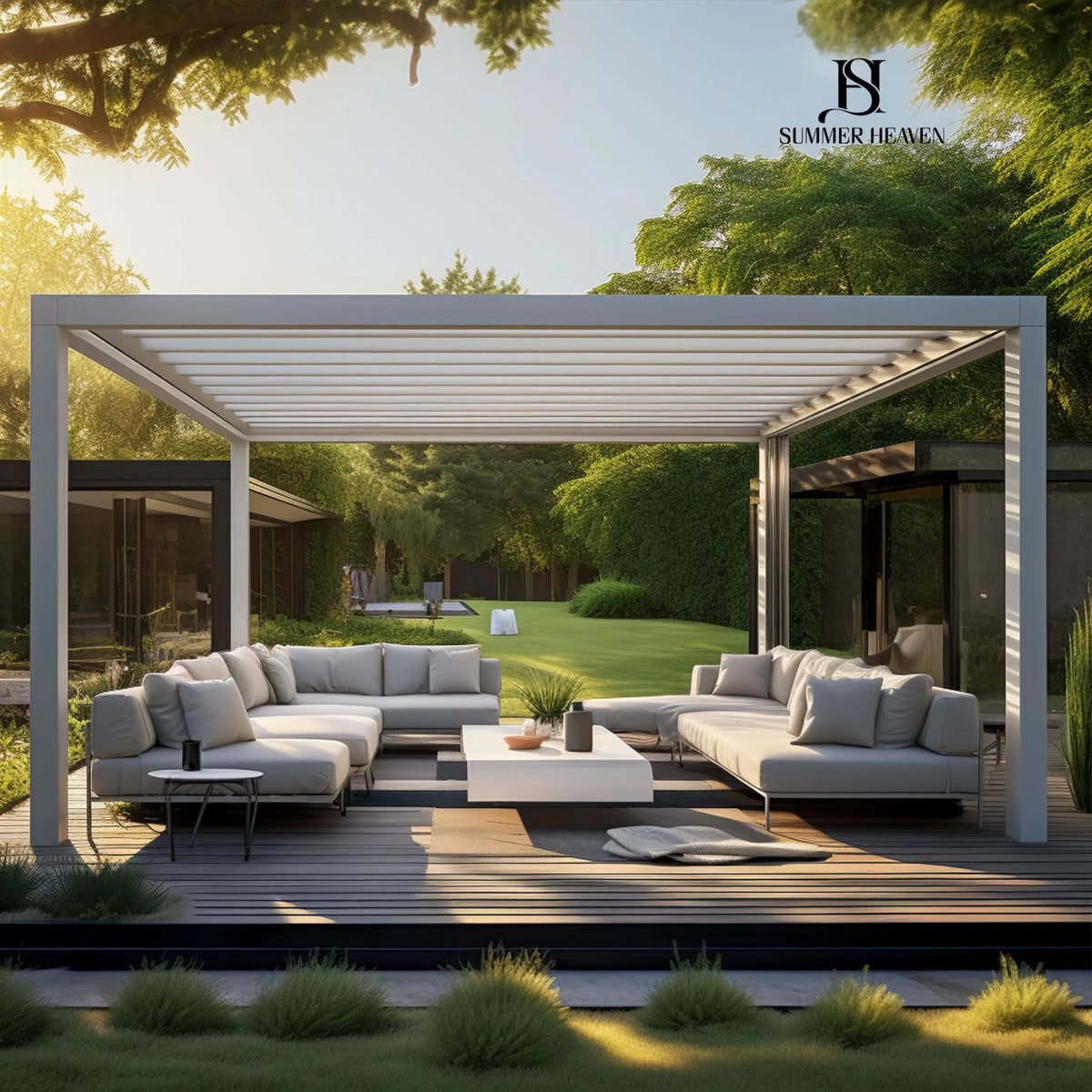 Advanced Aluminum Pergola with Rainproof Louvered Roof for Garden Building Pavilion Terraces Balconies Backyards Patio MegaBDM