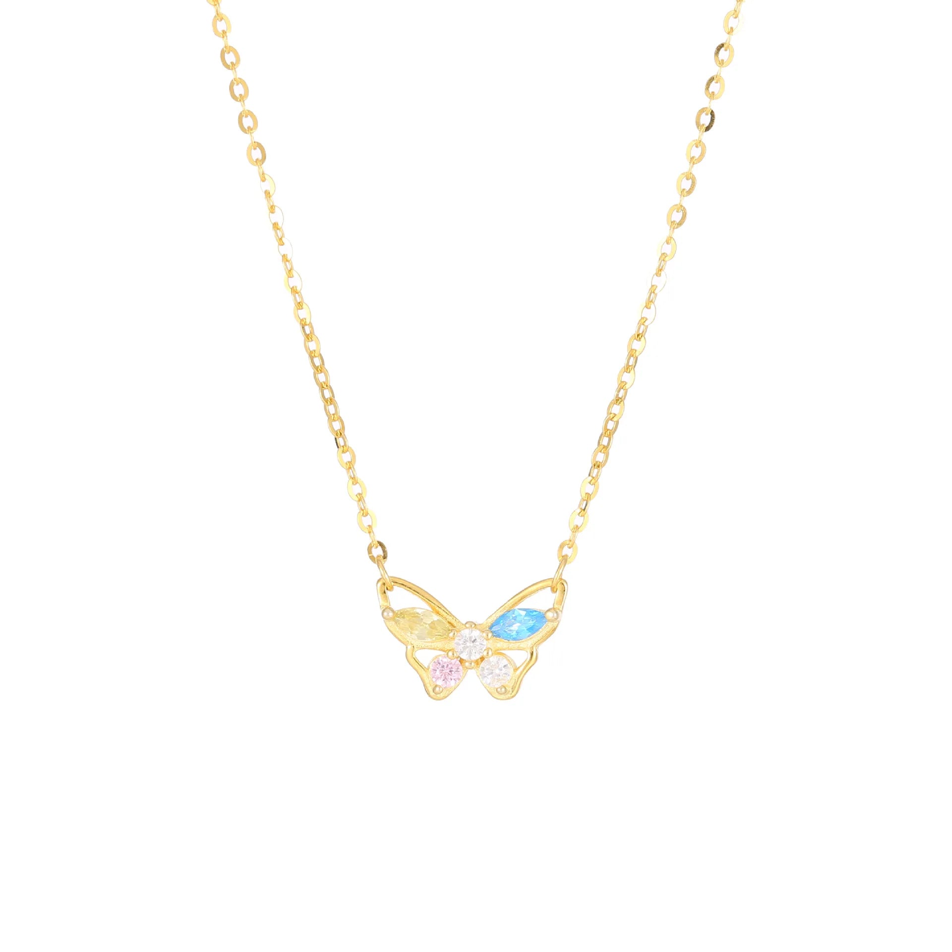 Fashion Jewelry Necklaces 925 Sterling Silver butterfly Necklace Colorful Zircon butterfly Gold Plated Necklaces for Women