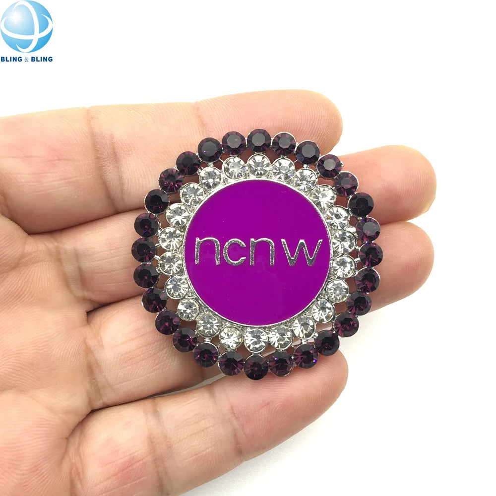 Custom Logo NCNW Brooches Purple Enamel Rhinestone Sorority Lapel Pins for Women Member Gifts