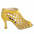 Evk3509 Women's Professional Latin Salsa Ballroom Dance Shoes with 7cm Heel Yellow Nubuck Suede Outsole Indoor Performance
