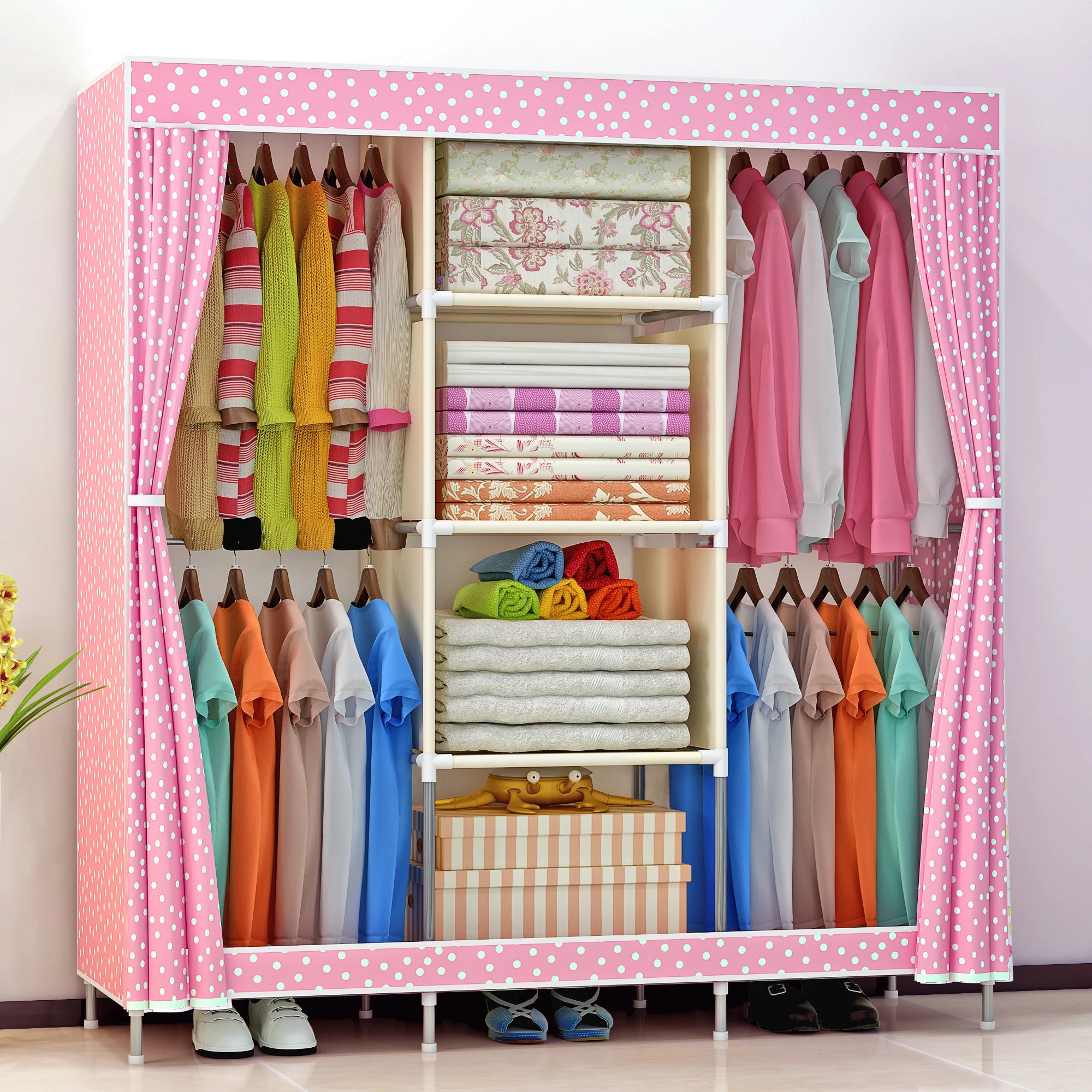 Modern Foldable Fabric Wardrobe with Customizable Color Knock-Down Structure Multi-Purpose Function for Bedroom Living Room Use
