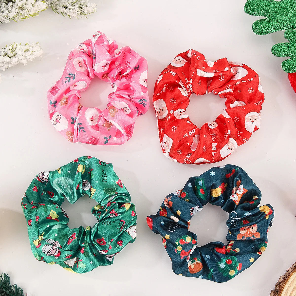 Christmas Hair Bows Santa Claus Reindeer Christmas Tree Snowflake Snowman Scrunchies Festive Hair Accessories for Women Girls