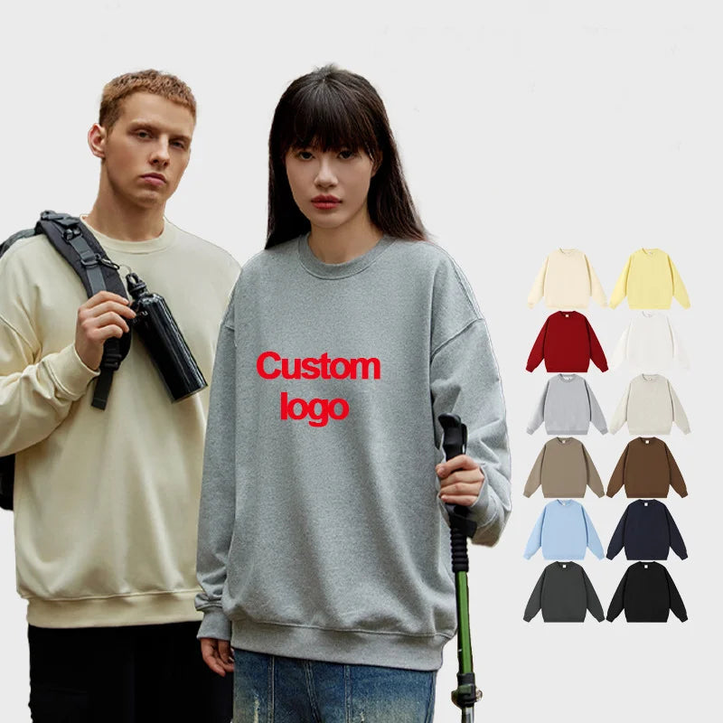 Wholesale Custom logo Print Blank Men Cotton Oversized 450 Gsm Sweatshirts Unisex Crewneck Knitted Crew Neck Sweatshirt