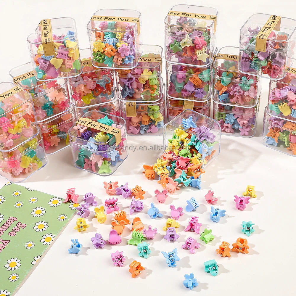 Wholesale 40pcs/box Korean Fashion Hair Accessories Candy Colored Child Small Hair Clips butterfly Flower Girl Hair Claw Clips
