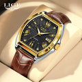 For LG89163 Simple 42mm Alloy Leather Brown Men Women Rectangle Roman Numeral Luminous Hands Quartz Movement Waterproof