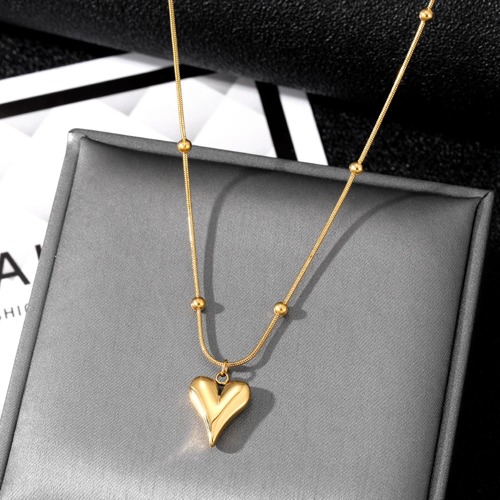 VKME New Fashion Stainless Steel Heart Pendant Necklace for Women Jewelry