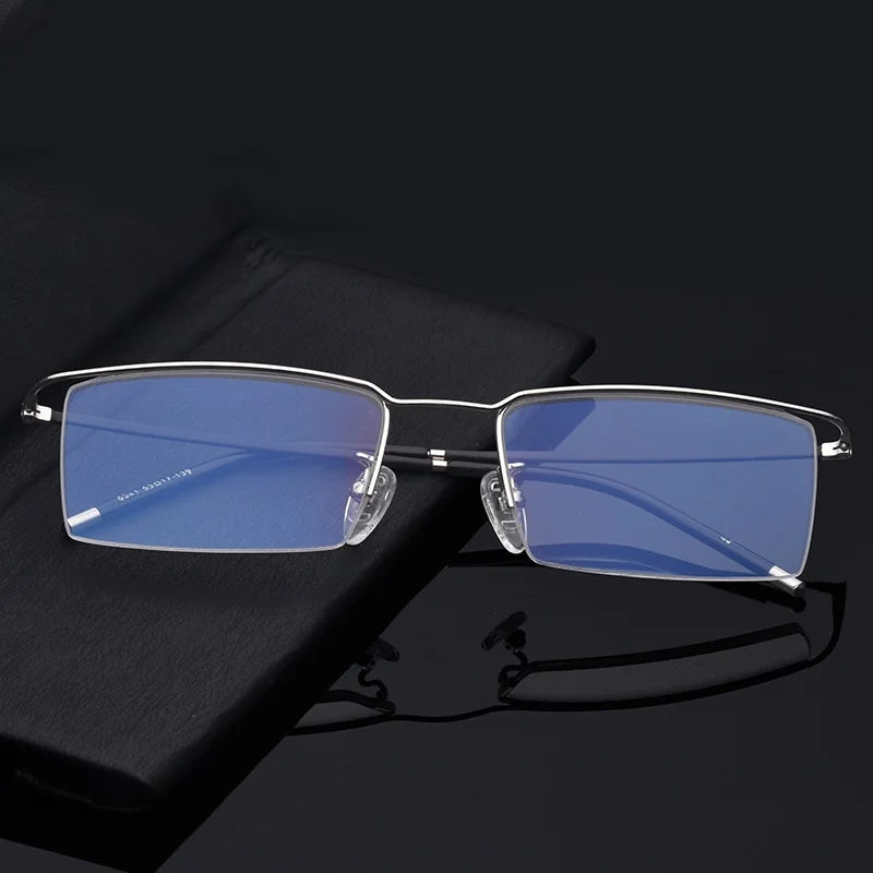 Men's Metal Titanium Business Eyeglasses Frames Rectangle Frame Glasses UV400 Protection Shades Custom Logo