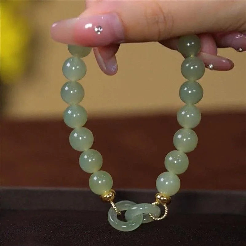 Accessories for Women Artificial Jade Chalcedony Bead Bracelet for Women Heart Buckle Fengshui Lucky Bangle Jewelry