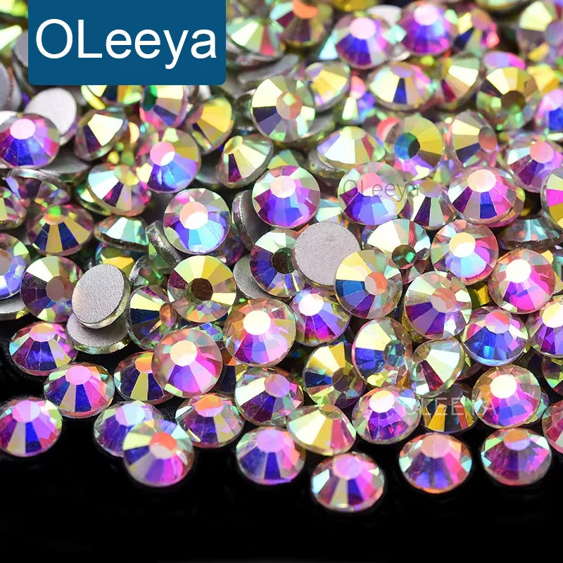 Oleeya Factory Wholesale Crystal and Crystal AB Colors Good Feedback 12 Cuts Glass Flatback Non Hotfix Rhinestone Crystal