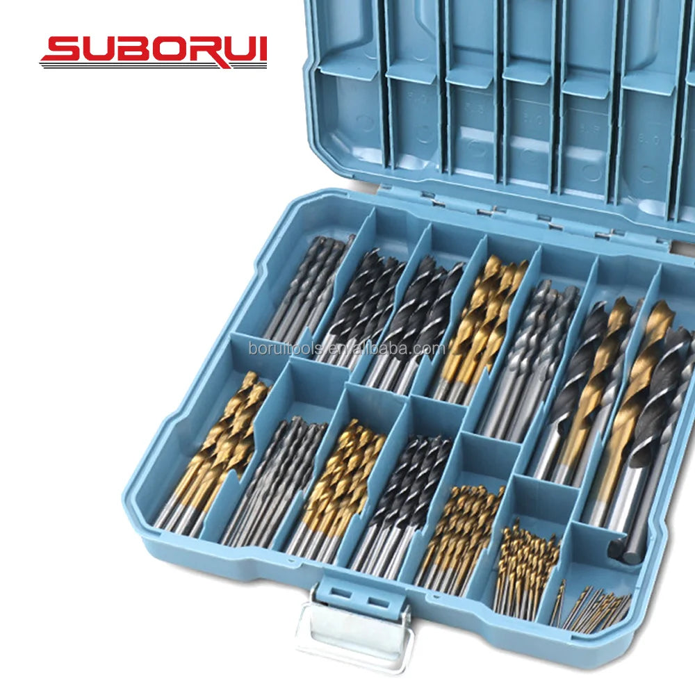 SUBORUI  130pcs HSS Steel Carbide Hole Twist Wood Metal Drill Bit Set All in for Wood Metal Concrete