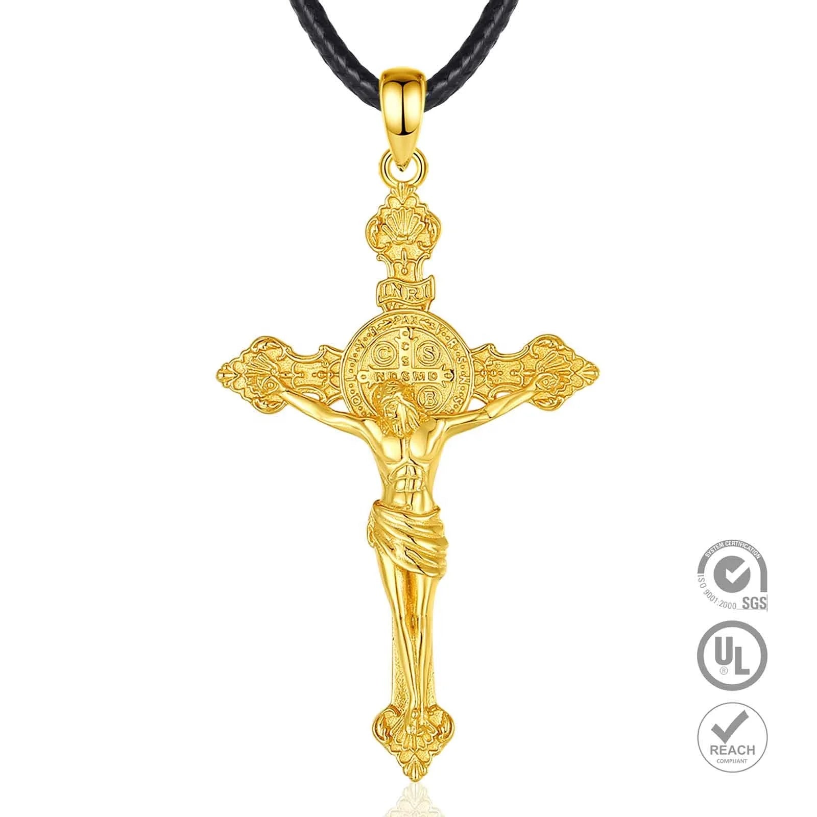 925 Sterling Silver 18K Gold Plated Jewellery Orthodox Religious Jewelry Jesus Cross Pendant Necklace for Men or Women