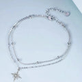 Women Jewelry 925 Sterling Silver 3A Zircon Double Star Beads Chain Anklets