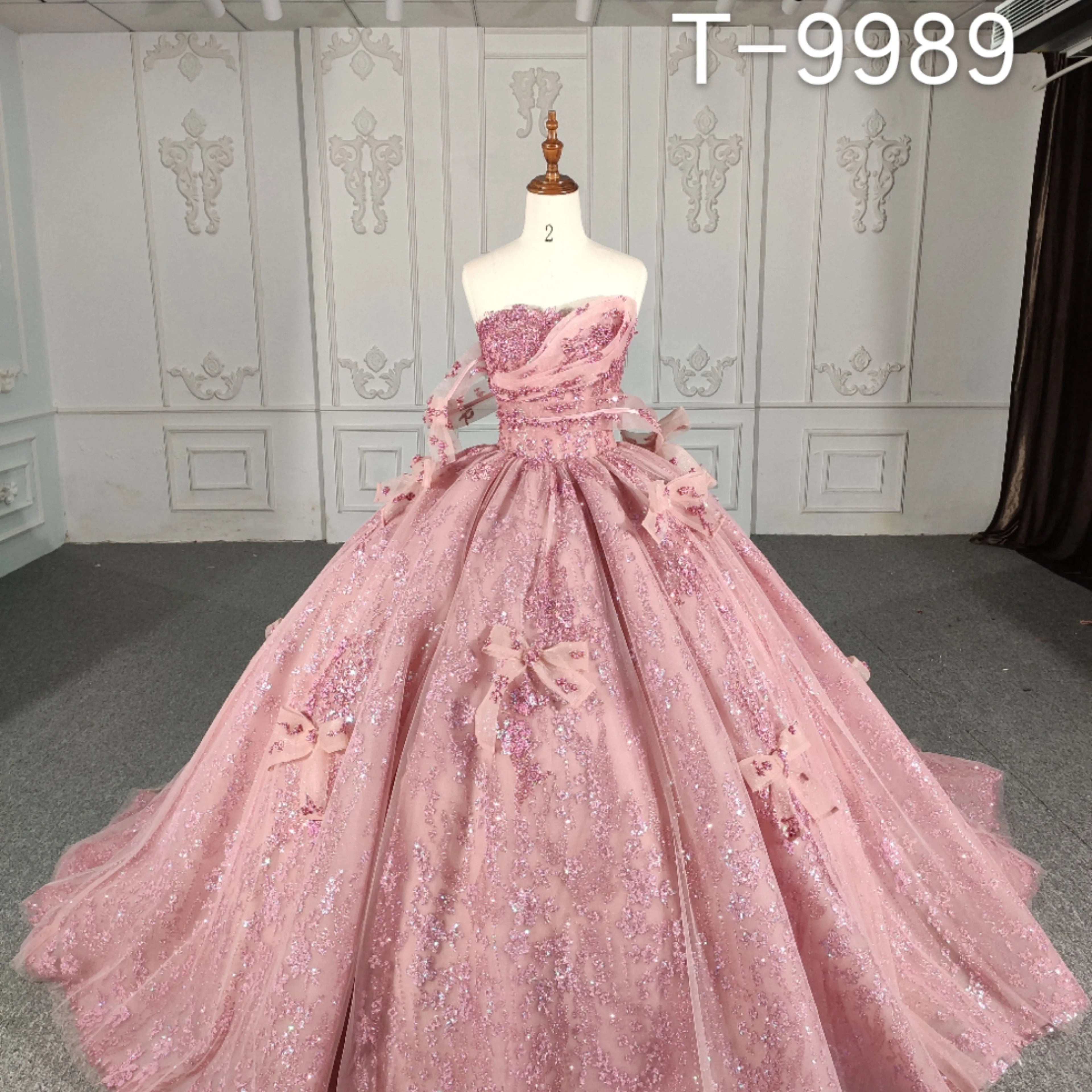 9989 Fashion Design Prom Dress Distributor Ladies Evening Dresses Lace Tulle Bow Bridesmaid Dresses