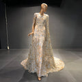 Jancember SCZ042 Fashion Gold Embroidery Plus Size Women's Evening Dress With Shawl