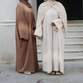 Pleated Pakistan Pure Color Maxi Dress Satin Muslim Clothing Elastic Abaya Islamic Jilbab Prayer 2 Piece Abaya Set