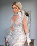 Singer Glamour Diamond studded Striking Club Dress Bodycon Sexy Rhinestone Dresses Ladies Night Sexy Party Dresses