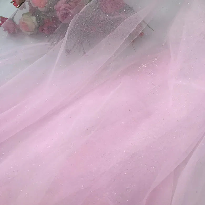 2024 Hot Sale Anti-Static 100% Polyester Glitter Mesh High Sparkle Tulle Fabric 20d Yarn for Girls' Wedding Dresses Curtains