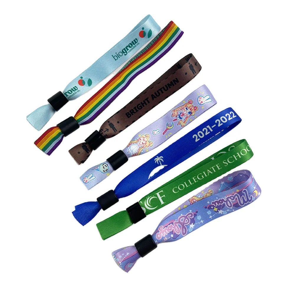 Bulk Cheap Rfid Woven Festival Wristband Custom logo Soft Fabric Wrist Band Adjustable Ribbon. Bracelet