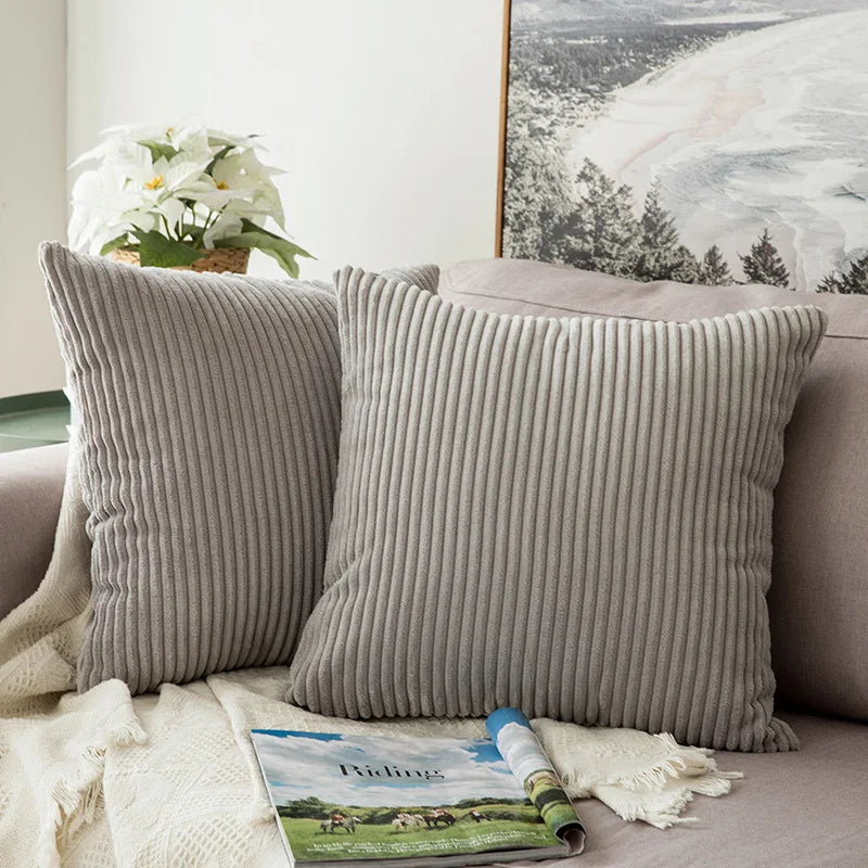 Amity Wholesale Soild Pillow Cover White Grey Soft Warm Moroccan Decorative Stripe Corduroy Home Decor Cushion Cover for Sofa